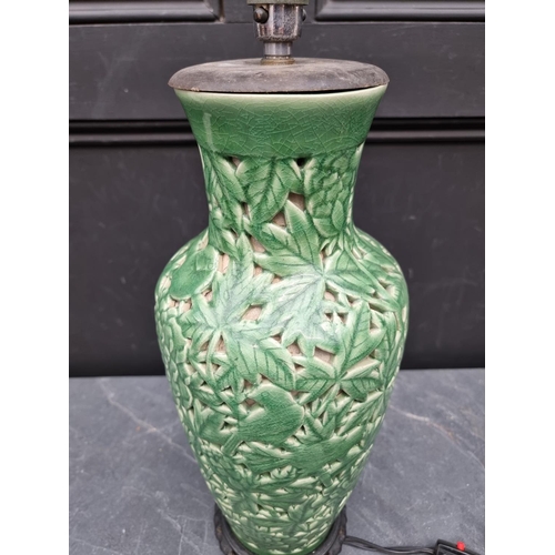 1491 - A Chinese style table lamp, height excluding fitting 47cm.