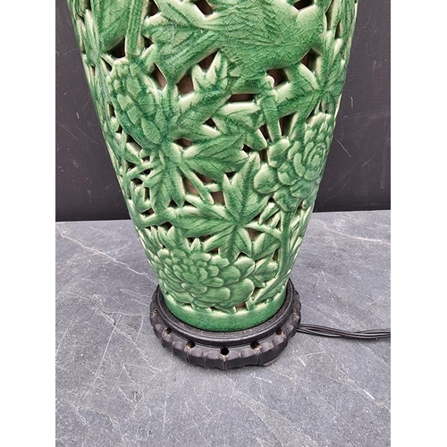 1491 - A Chinese style table lamp, height excluding fitting 47cm.