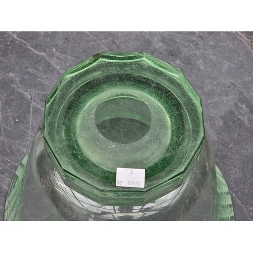 1504 - A large Daum Nancy Art Deco green glass vase, with etched geometric decoration, signed, 30.5cm high,... 