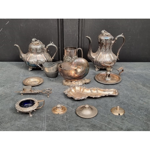 1528 - A small group of silver plate, to include a Nautilus shell spoon warmer.