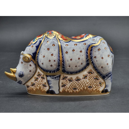 1532 - Royal Crown Derby Imari Paperweights: 'White Rhino', with hexagonal gold stopper.