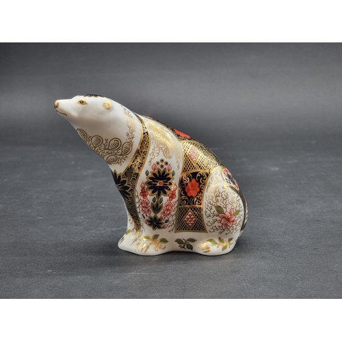 1538 - Royal Crown Derby Imari Paperweights: 'Polar Bear', gilt signed, with silver stopper, with CoA.... 