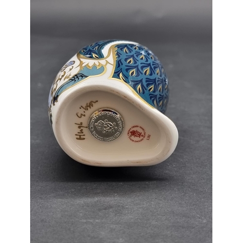 1544 - Royal Crown Derby Imari Paperweights: 'Emperor Penguin and Chick', gilt signed, with silver stopper.... 