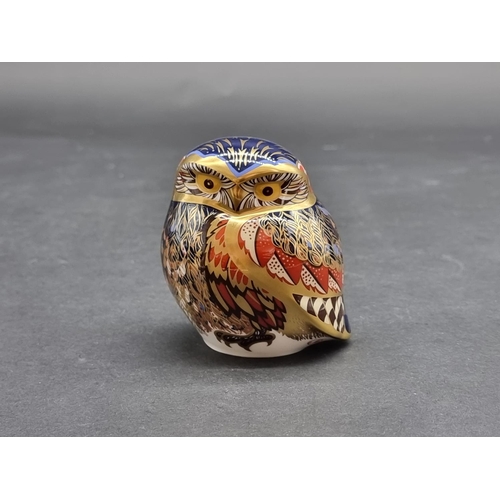 1546 - Royal Crown Derby Imari Paperweights: 'Little Owl', with gold stopper, with CoA.