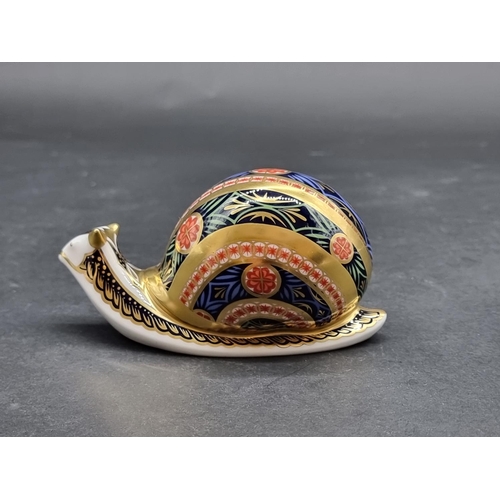 1549 - Royal Crown Derby Imari Paperweights: 'Garden Snail', No.934/4500, with gold stopper, with CoA.... 