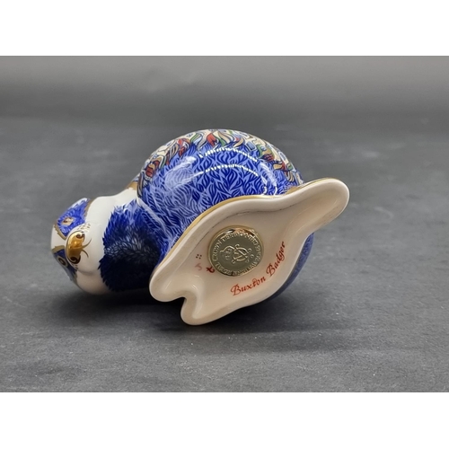 1556 - Royal Crown Derby Imari paperweights: 'Buxton Badger', with gold stopper.