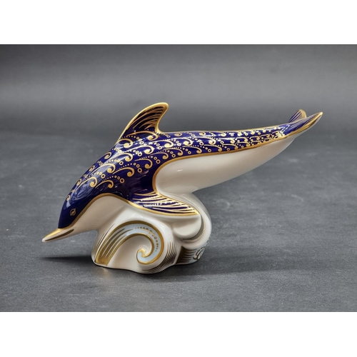 1572 - Royal Crown Derby Imari paperweights: 'Dolphin', with gold stopper.