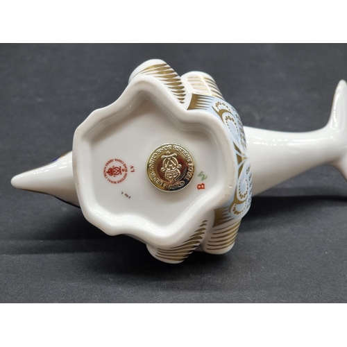 1572 - Royal Crown Derby Imari paperweights: 'Dolphin', with gold stopper.