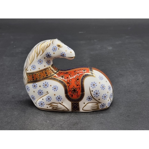 1573 - Royal Crown Derby Imari paperweights: 'Horse', with gilt stopper.