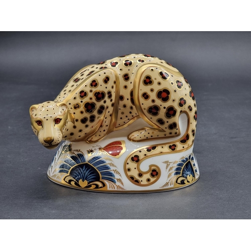 1583 - Royal Crown Derby Imari paperweights: 'Savannah Leopard', with gold stopper, with CoA.... 