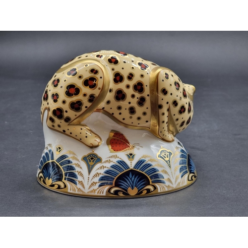 1583 - Royal Crown Derby Imari paperweights: 'Savannah Leopard', with gold stopper, with CoA.... 