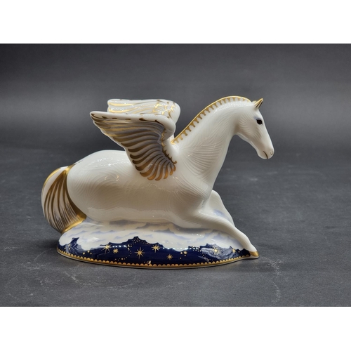 1588 - Royal Crown Derby Imari paperweights: 'Pegasus', No.71/1750, with gold stopper.