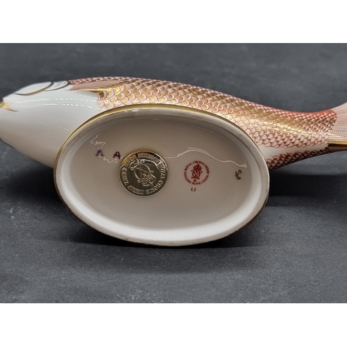 1594 - Royal Crown Derby Imari paperweights: 'Golden Carp', with gold stopper.