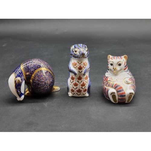 1600 - Royal Crown Derby Imari paperweights: 'Tiger Cub', 'Badger', and 'Chipmunk', each with gold stoppers... 