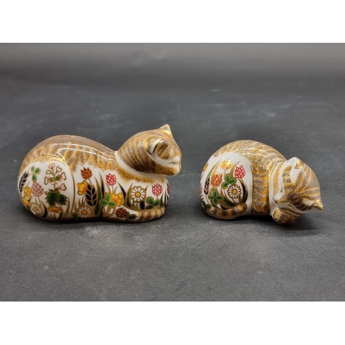 1603 - Royal Crown Derby Imari paperweights: two cats, comprising 'Lavender', and 'Clover', each with gold ... 