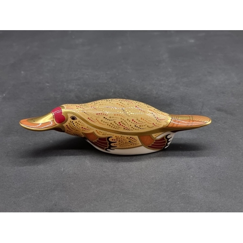 1605 - Royal Crown Derby Imari paperweights: 'Duck-billed Platypus', gilt signed, with gold stopper.... 