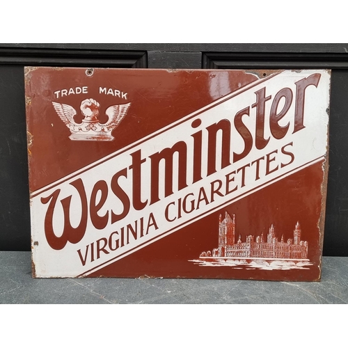 1693 - Advertising: a vintage enamel double-sided 'Westminster Virginia Cigarettes' sign, 38 x 53cm.... 