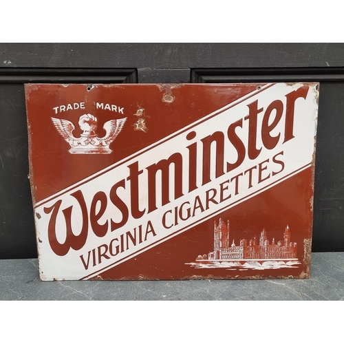 1693 - Advertising: a vintage enamel double-sided 'Westminster Virginia Cigarettes' sign, 38 x 53cm.... 