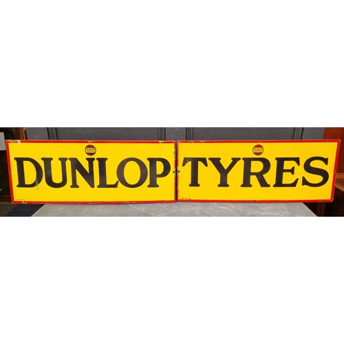 1701 - Advertising: a good pair of enamel 'Dunlop' 'Tyres' signs, 29 x 76cm and 29 x 73.5cm respectively. (... 