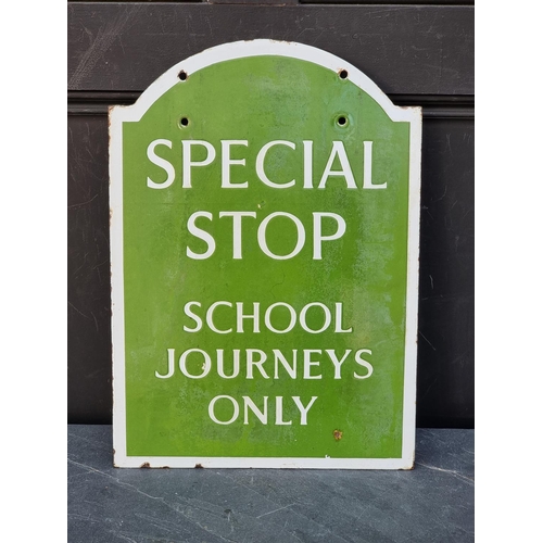 1702 - A vintage enamel double-sided 'School Journeys Only' bus stop sign, 46.5 x 33.5cm.... 