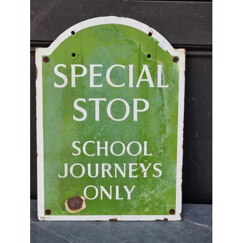 1702 - A vintage enamel double-sided 'School Journeys Only' bus stop sign, 46.5 x 33.5cm.... 