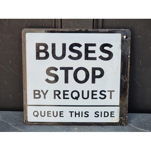 1706 - A vintage enamel double-sided 'Busses Stop' sign, 30.5 x 33cm.