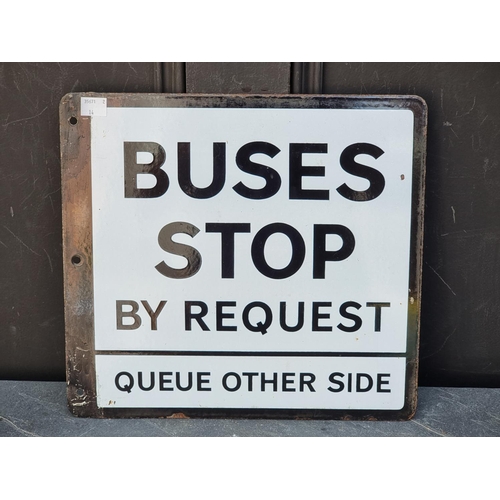 1706 - A vintage enamel double-sided 'Busses Stop' sign, 30.5 x 33cm.