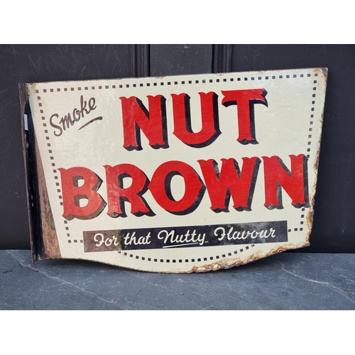 1710 - Advertising: a vintage enamel double-sided 'Nut Brown' tobacco sign, 30.5 x 45.5cm.