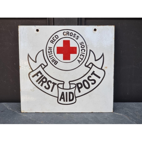 1712 - A vintage enamel double-sided' 'First Aid Post' sign, 35.5 x 38cm.