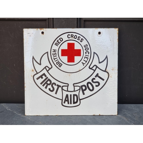 1712 - A vintage enamel double-sided' 'First Aid Post' sign, 35.5 x 38cm.