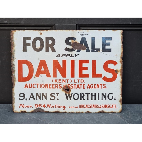 1714 - Advertising: two vintage enamel double-sided estate agents signs, one 'Daniels', the other 'Reason &... 