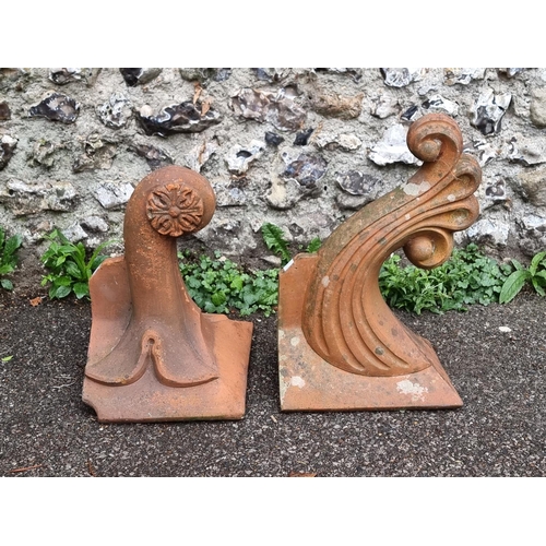 1723 - Two old terracotta ornamental roof ridge finials, largest 51cm high. (2)... 