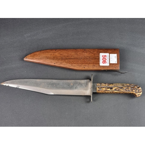 506 - A 19th Century Anglo-Indian hunting knife and hardwood sheath, by Arnachellum of Salem, with 21cm bl... 