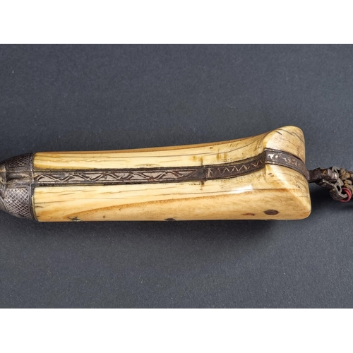 507 - A 19th century Afghan Khyber knife, with 29cm blade, the hilt having niello decoration and bone grip... 