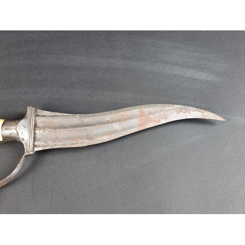 509 - An Indian Haladie steel triple bladed dagger, with twin re-curving fullered blades and central short... 