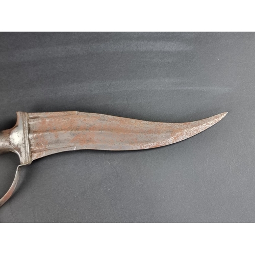 509 - An Indian Haladie steel triple bladed dagger, with twin re-curving fullered blades and central short... 