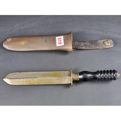 519 - A diver's knife and sheath, by Siebe Gorman & Co, fifth style, the 20cm blade impressed with mak... 