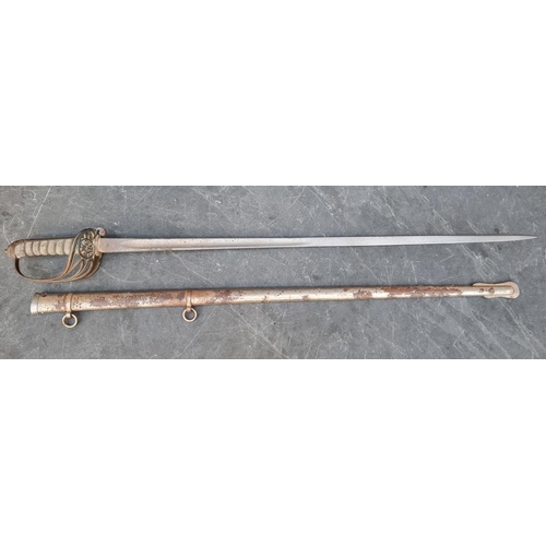 539 - A Victorian 1854 pattern Infantry officer's sword and scabbard, with 81cm partly etched blade.... 