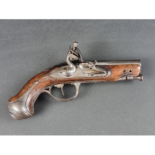 565 - An 18th century Continental flintlock pocket pistol, overall length 17.5cm.