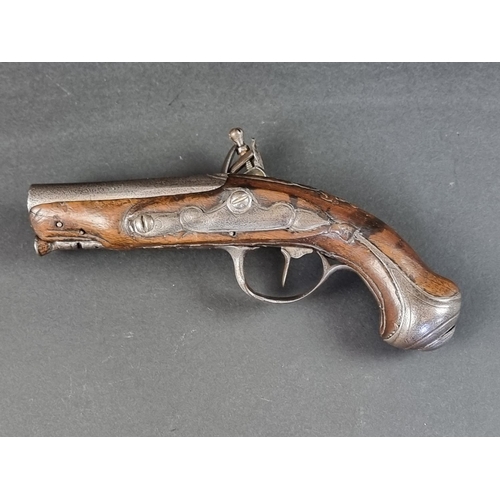 565 - An 18th century Continental flintlock pocket pistol, overall length 17.5cm.