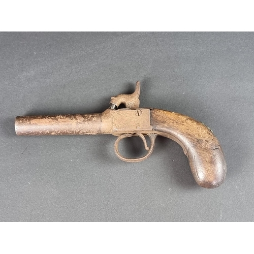 566 - A percussion pocket pistol, overall length 17cm, (s.d.).