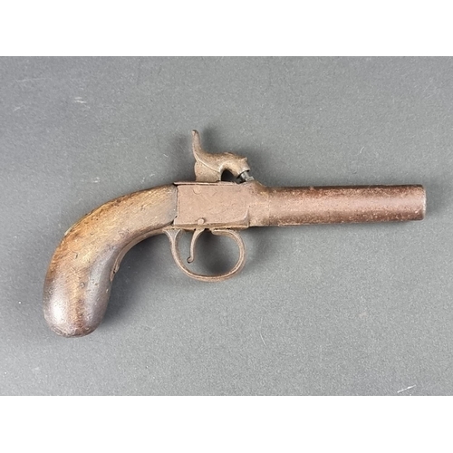 566 - A percussion pocket pistol, overall length 17cm, (s.d.).