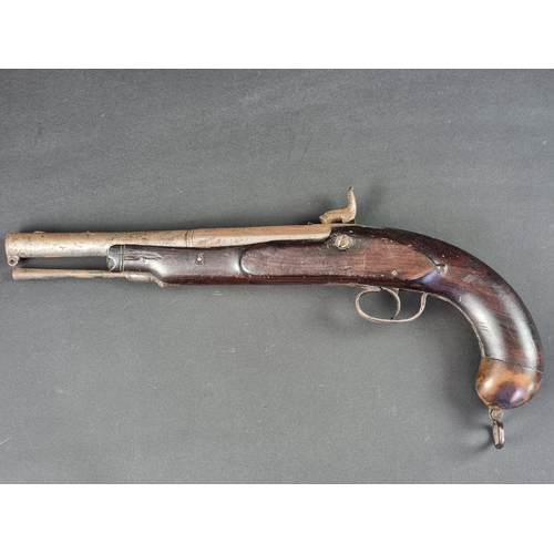 568 - A 19th century American percussion pistol, converted from flintlock, lock stamped 'Jas Golcher', ove... 