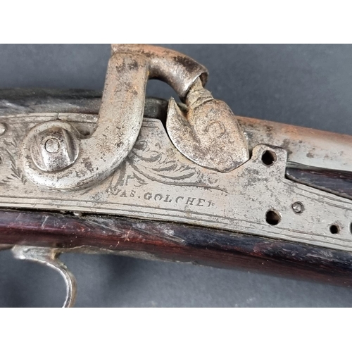 568 - A 19th century American percussion pistol, converted from flintlock, lock stamped 'Jas Golcher', ove... 