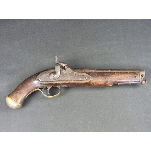 569 - An 18th century British volunteer's percussion pistol, by Lacy & Co, London, with captive ramrod... 