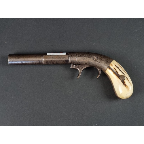 570 - An interesting 19th century American under hammer percussion pistol, with stag antler grip and part ... 