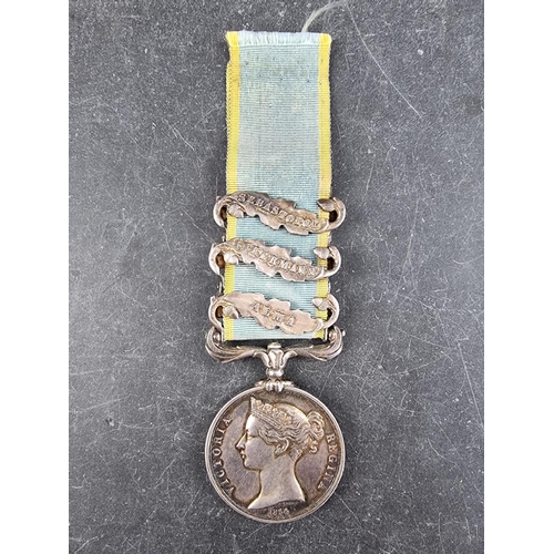 593 - Medals: a Victoria Crimea Medal, with three clasps, comprising: Sebastopol; Inkermann; and Alma, to:... 