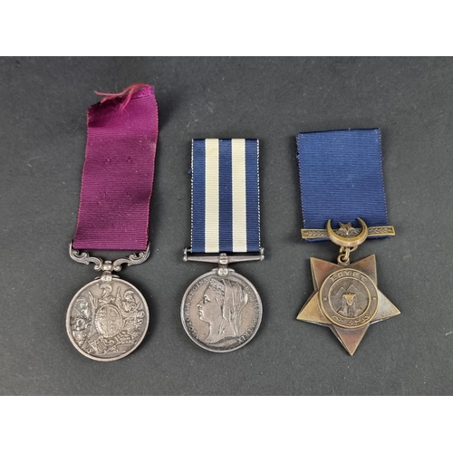 598 - Medals: a group of three medals, comprising: Egypt Medal 1882-89, to: 61 Pte H. Mower, 1 R. W. Kent ... 