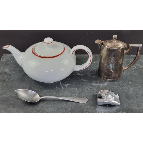 730 - A German WWII Krupp Burndorf silver plated 35cl coffee jug; together with a CFH Neoxyd tablespoon, e... 