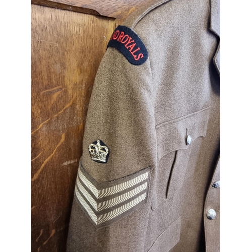 760 - A Blues & Royals Sergeant's uniform, with comprising cap, jacket with medal ribbon, and trousers... 